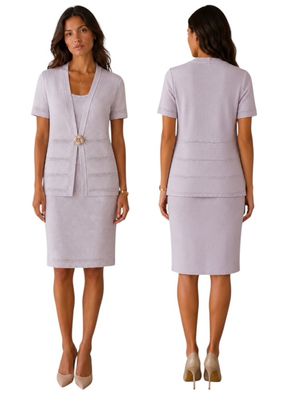 St. John Collection By Marie Gray Lavender Knit Skirt Suit | Luxury Career Set